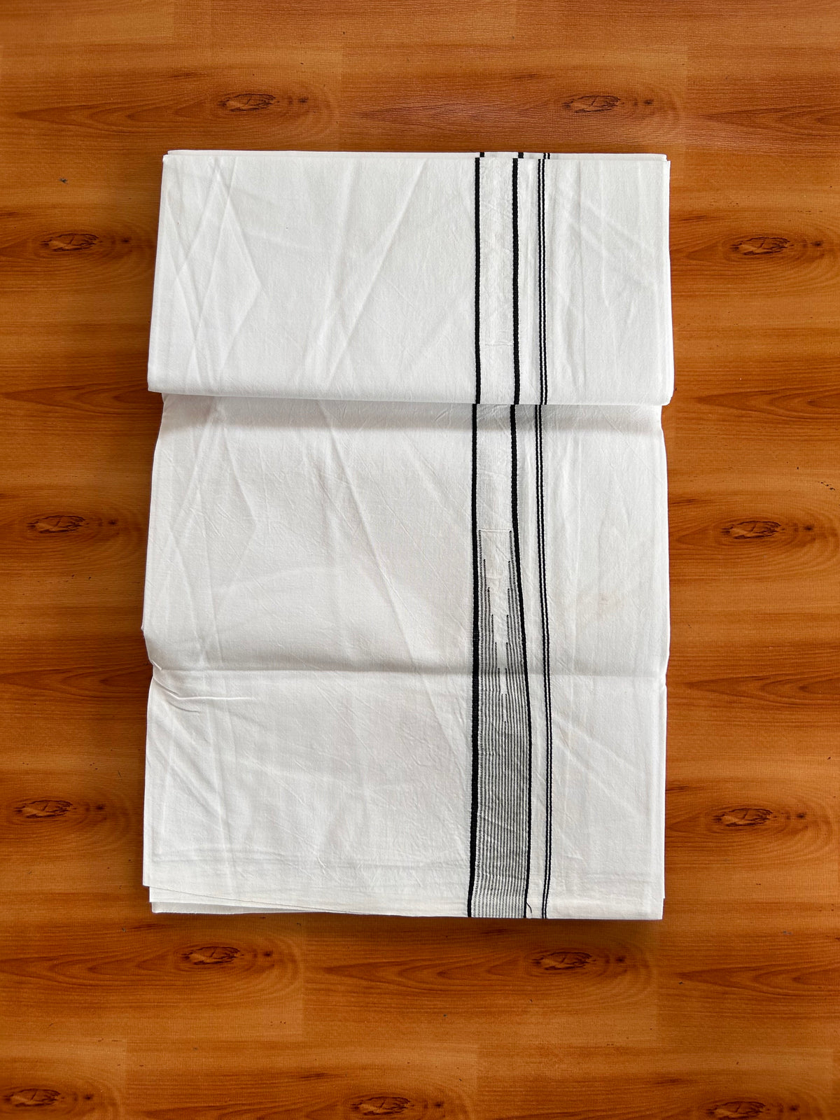 Pure White Single Mundu/Dhoti - 20% Discount! KaithariKada Pulimood 100% Cotton - 100s - 1 inch Puliyilakkara Black Stripes Heavy Chutty (2 meter / 4 muzham) - 40 KK5534 ASH