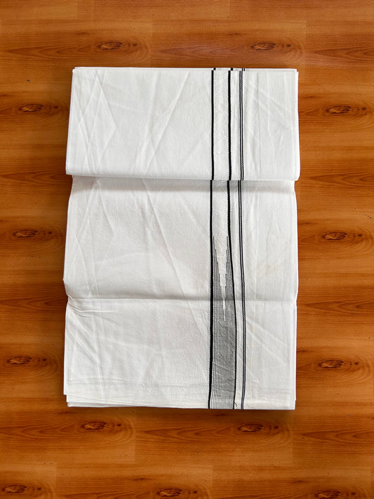Pure White Single Mundu/Dhoti - 20% Discount! KaithariKada Pulimood 100% Cotton - 100s - 1 inch Puliyilakkara Black Stripes Heavy Chutty (2 meter / 4 muzham) - 40 KK5534 ASH
