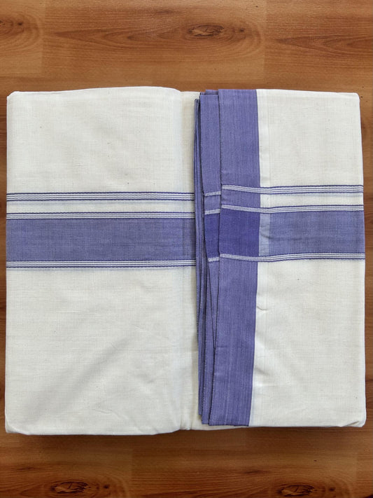 Double Off white - (Unbleached) Mundu/Dhoti- 20% Discount!! KaithariKada Balaramapuram 100% Cotton - 100x80 - 1.5 inch Lavender Shaded Striped Kara - 3.75 mtr (8 Muzham) - 1 KK5419 ASH