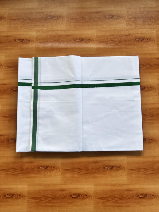 Single Pure White 100% Pure Cotton Mundu/Dhoti - 8% Discount! KaithariKada Mill Bleached - 40s - 1 cm Green Kara (2 meter / 4 muzham) - 5 KK5467 MC