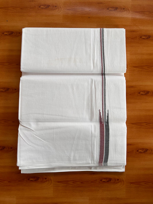 Admk Vesti Short Dhoti Special! Double Pure white Mundu/Dhoti - 20% Discount! Kaitharikada pulimood - 100X100 - 0.75 inch Kara & 45 inches Height Puliyilakkara Maroon & Black Chutty Kara 3.84 mtr (8 muzham) - 39 KK5534 ASH