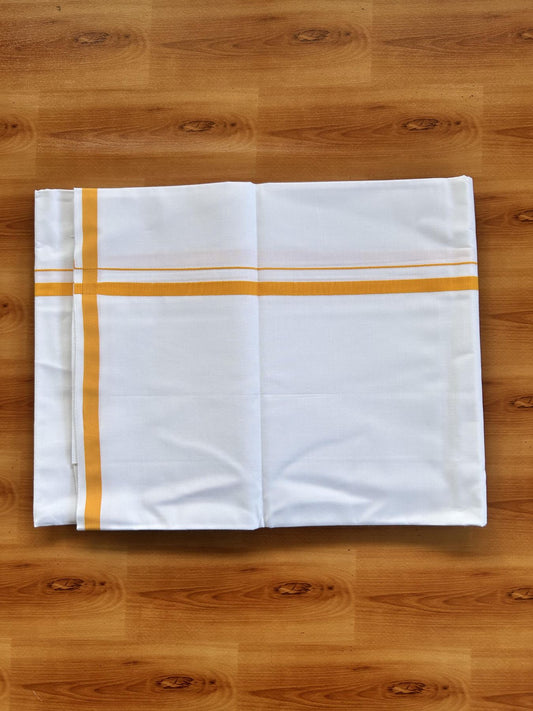 Single Pure White 100% Pure Cotton Mundu/Dhoti - 8% Discount! KaithariKada Mill Bleached - 40s - 1 cm Yellow Kara (2 meter / 4 muzham) - 6 KK5467 MC