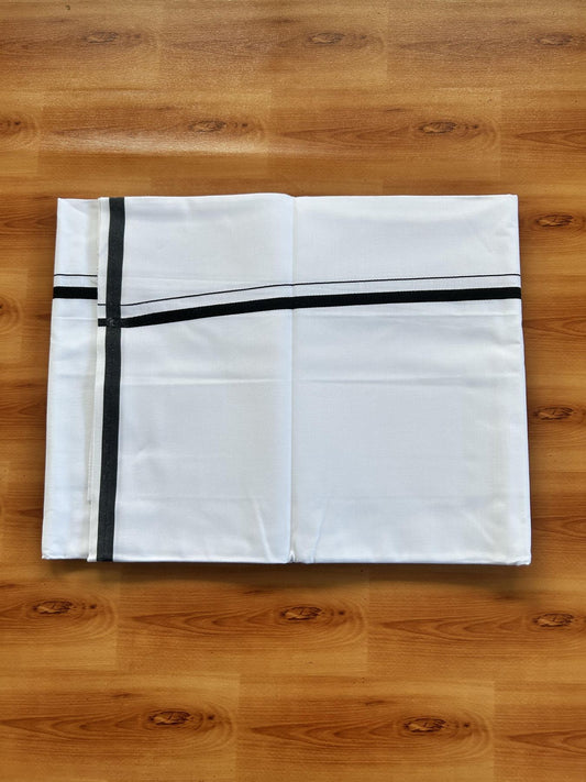 Single Pure White 100% Pure Cotton Mundu/Dhoti - 8% Discount! KaithariKada Mill Bleached - 40s - 1 cm Black Kara (2 meter / 4 muzham) - 7 KK5467 MC