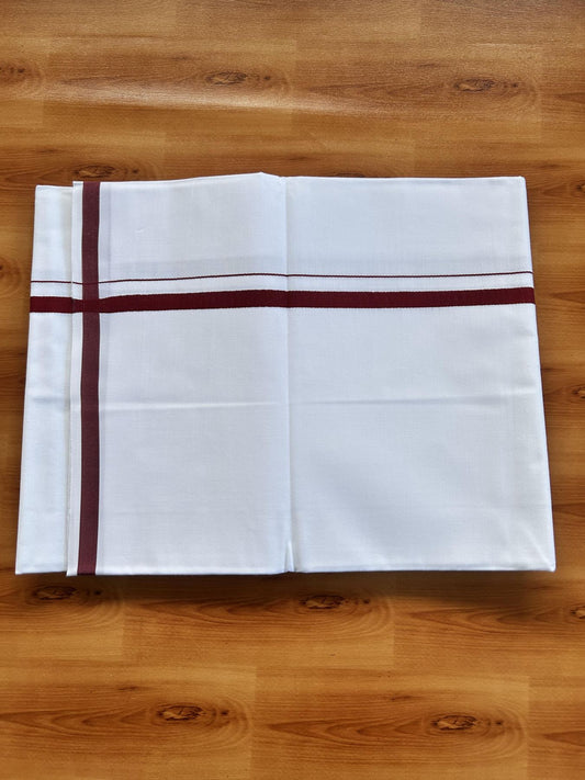 Single Pure White 100% Pure Cotton Mundu/Dhoti - 8% Discount! KaithariKada Mill Bleached - 40s - 1 cm Maroon Kara (2 meter / 4 muzham) - 10 KK5467 MC