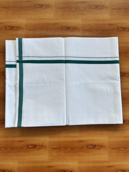 Single Pure White 100% Pure Cotton Mundu/Dhoti - 8% Discount! KaithariKada Mill Bleached - 40s - 1 cm Dark Green Kara (2 meter / 4 muzham) - 11 KK5467 MC