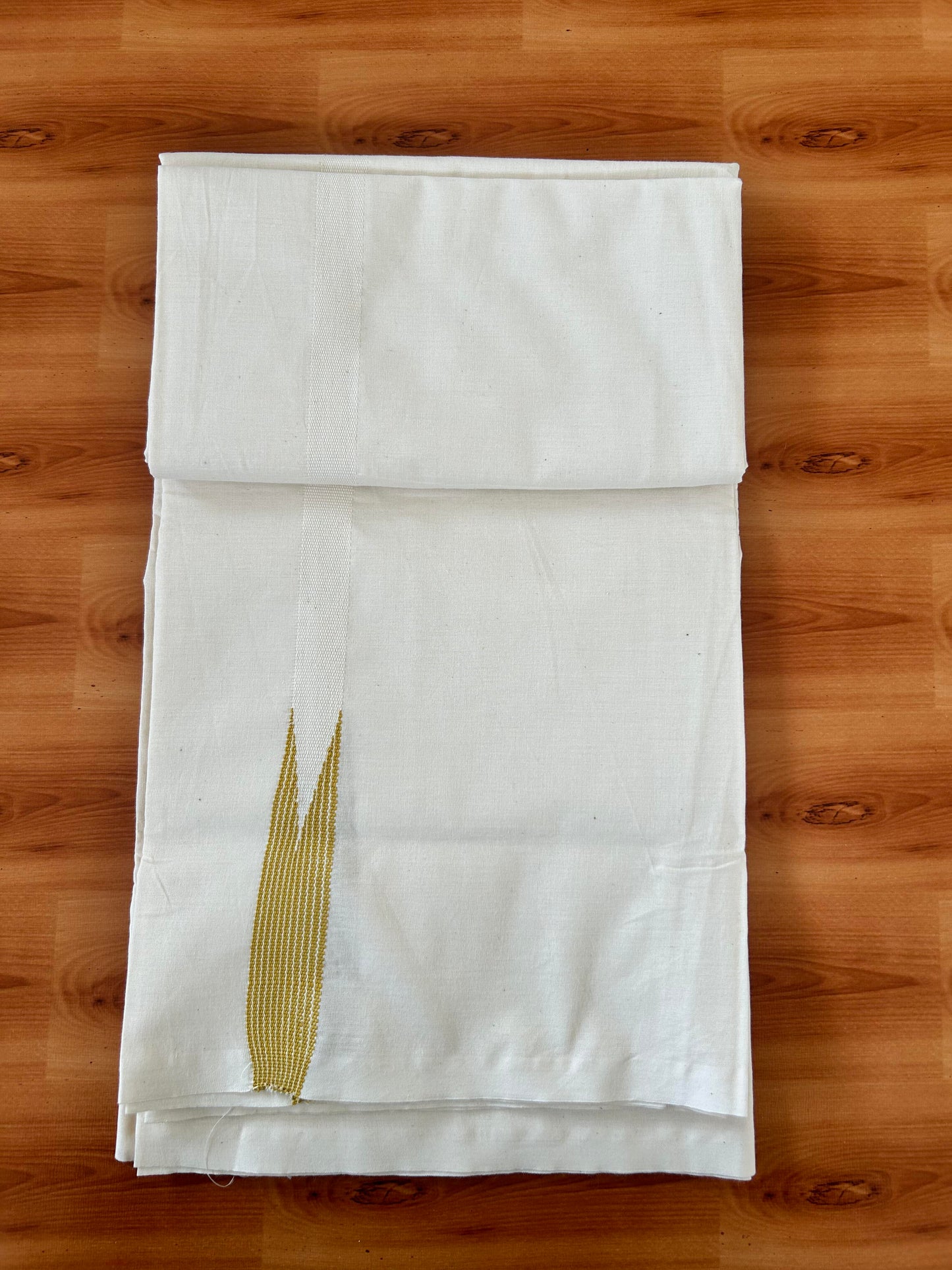 20% Discount!! KaithariKada Balaramapuram 100% Cotton Single Off White - (Unbleached) Mundu/Dhoti - Twisted 100s Thread - 0.75 inch Puliyilakkara Mustard Yellow Striped Chutty Kara(2 meter / 4 muzham) - 1 KK5420 ASH