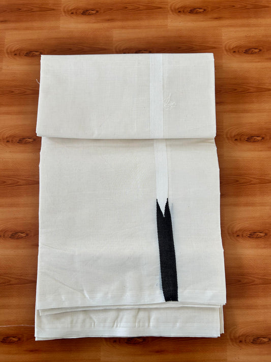 Double Off white Mundu/Dhoti - 20% Discount! KaithariKada Balaramapuram 100% Cotton - 100x100 - 0.75 inch Puliyilakkara Black Chutty Kara - 4 mtr (8.5 muzham) - 8 KK5420 ASH