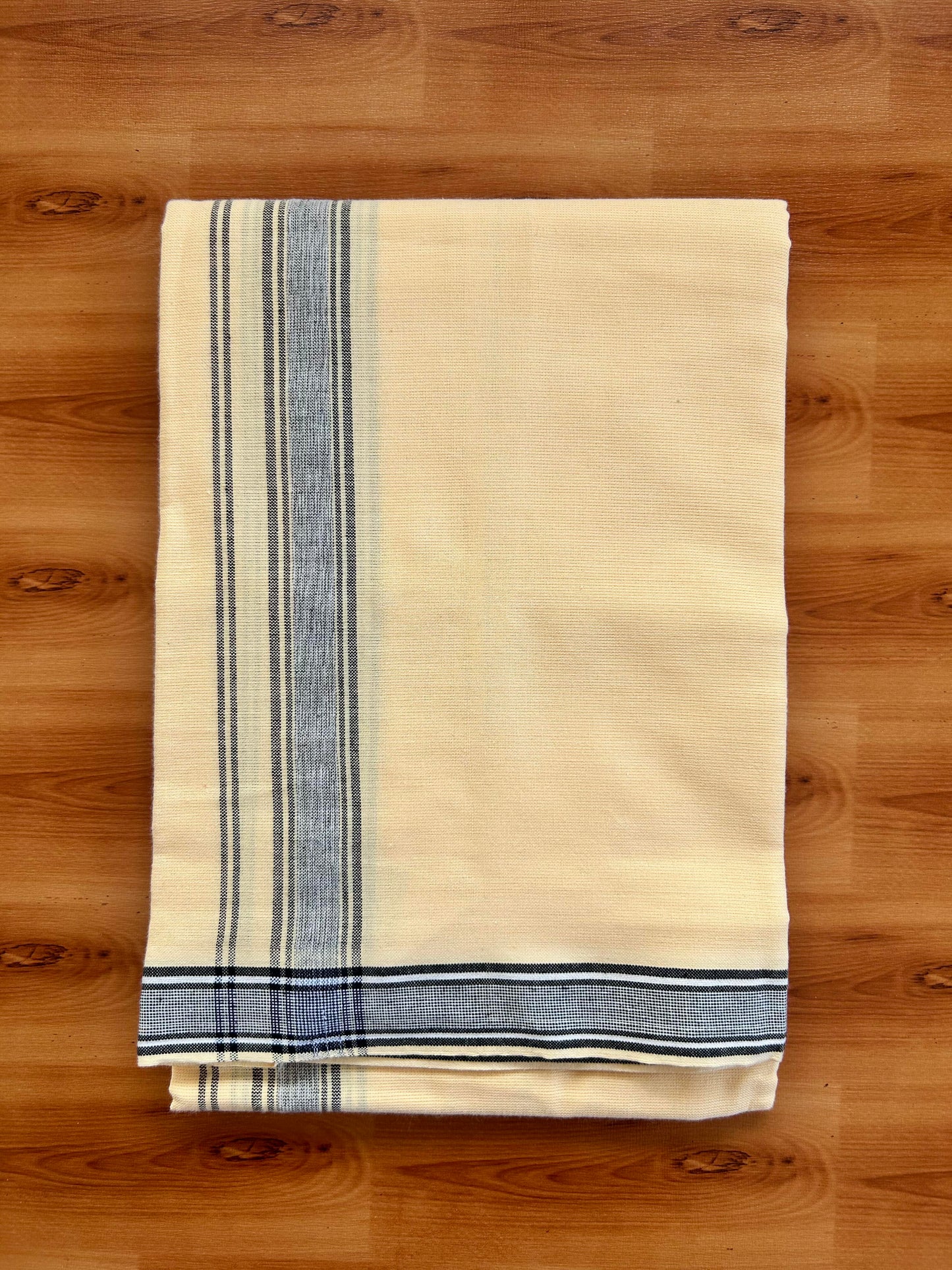 Single Kaily / Lungi -Mixed Cotton - Kaitharikada - 40s twisted - 1.25 inch Black Stripes Kara With Light Yellow Colour Body (2 meter / 4 muzham) - 5 KK8067 KUT