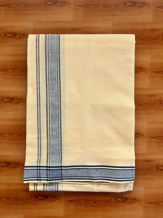Single Kaily / Lungi -Mixed Cotton - Kaitharikada - 40s twisted - 1.25 inch Black Stripes Kara With Light Yellow Colour Body (2 meter / 4 muzham) - 5 KK8067 KUT
