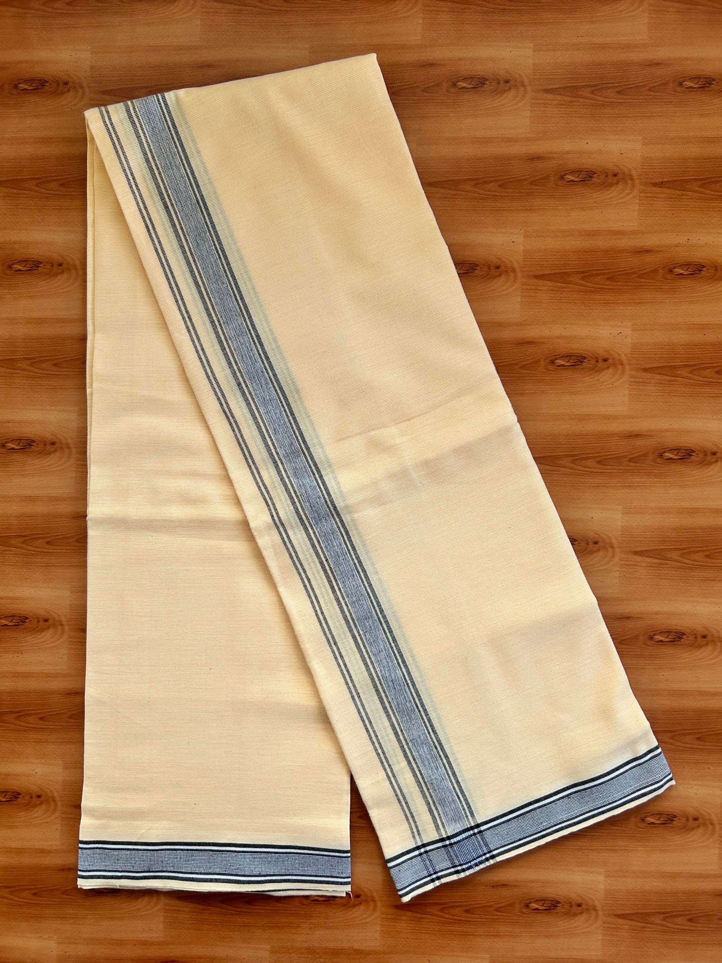 Single Kaily / Lungi -Mixed Cotton - Kaitharikada - 40s twisted - 1.25 inch Black Stripes Kara With Light Yellow Colour Body (2 meter / 4 muzham) - 5 KK8067 KUT