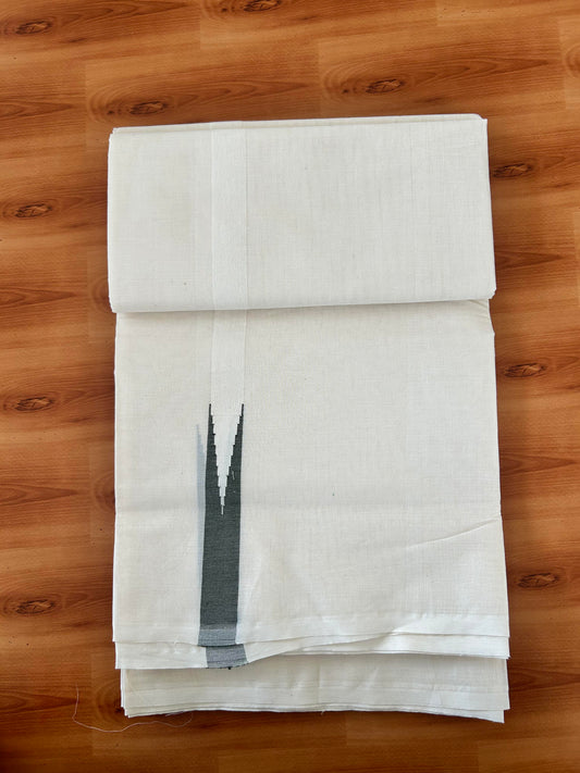 Double Off white Mundu/Dhoti - 20% Discount! KaithariKada Balaramapuram 100% Cotton - 100x100 - 0.75 inch Puliyilakkara Dark Sage Green Striped Chutty Kara - 4 mtr (8.5 muzham) - 7 KK5420 ASH