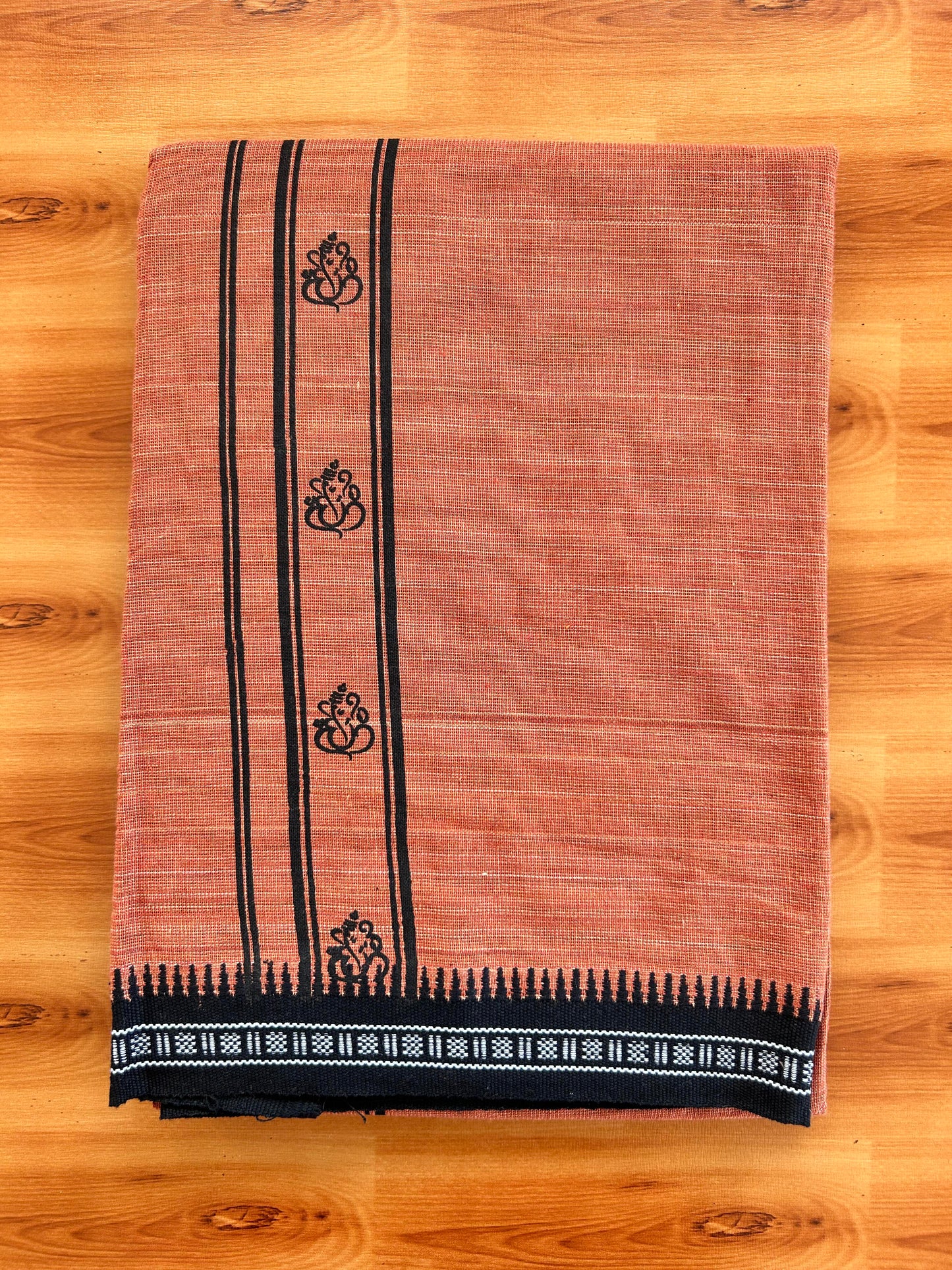 Single Kaily / Lungi - Kaitharikada - Mixed Cotton - 20s twisted - 1.5 inch Black Ganapati Design Printed Kuppadam Kara With Kavi Colour Body (2 meter / 4 muzham) - 4 KK8067 KUT