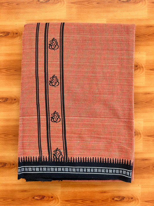 Single Kaily / Lungi - Kaitharikada - Mixed Cotton - 20s twisted - 1.5 inch Black Ganapati Design Printed Kuppadam Kara With Kavi Colour Body (2 meter / 4 muzham) - 4 KK8067 KUT