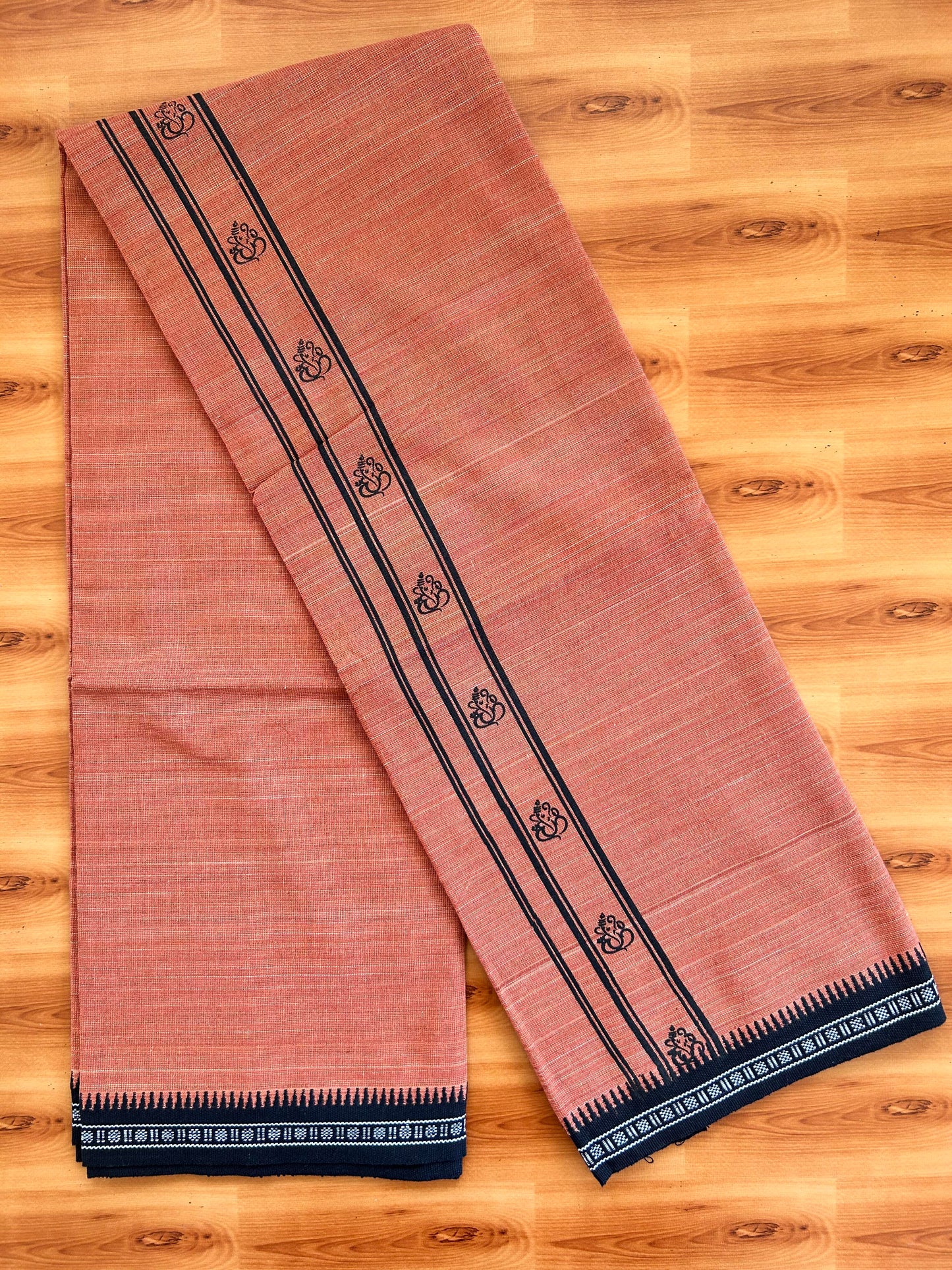 Single Kaily / Lungi - Kaitharikada - Mixed Cotton - 20s twisted - 1.5 inch Black Ganapati Design Printed Kuppadam Kara With Kavi Colour Body (2 meter / 4 muzham) - 4 KK8067 KUT