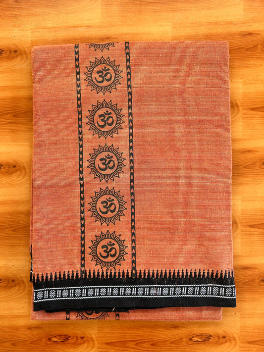 Kaitharikada - Single Kaily / Lungi -Mixed Cotton - 20s twisted - 2.5 inch Black Ohm Design Printed Kuppadam Kara With Kavi Colour Body (2 meter / 4 muzham) - 1 KK8067 KUT