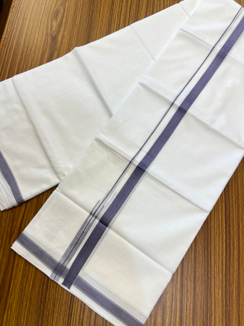 5% Discount! KaithariKada Balaramapuram 100% Cotton Double Pure white Mundu/Dhoti- 100x100 - 0.75 inch Puliyilakkara Purple Lavender One Side Chutty Kara - 3.90 mtr (8 muzham)  - 54 KK5279 CKS