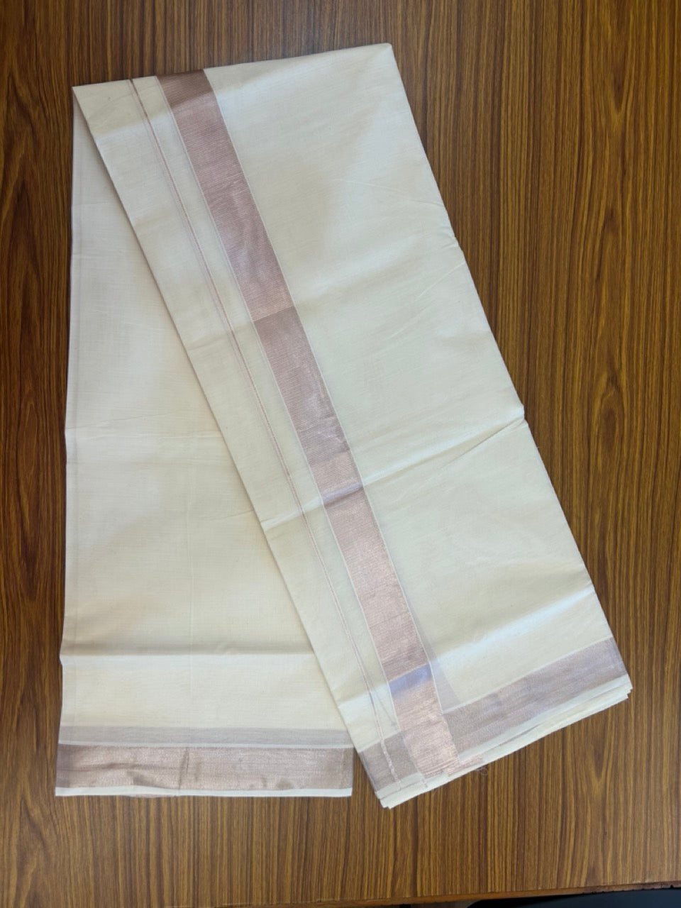 20% DISCOUNT!! KaithariKada Balaramapuram DOUBLE OFF WHITE - (Ubleached) Mundu/Dhoti - Cotton mix - 80s - 1.5 inch Light Rose Pink kasavu Kara 4 mtr (8.5 Muzham) - 39 KK5284 PMC
