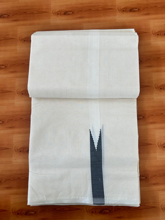 Double Off white Mundu/Dhoti - 20% Discount! KaithariKada Balaramapuram 100% Cotton - 100x100 - 1 inch Puliyilakkara Black Chutty Kara - 4 mtr (8.5 muzham) - 11 KK5420 ASH
