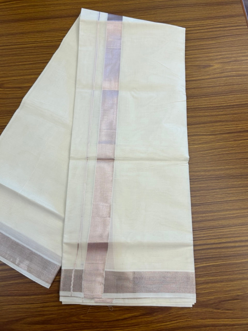 20% DISCOUNT!! KaithariKada Balaramapuram DOUBLE OFF WHITE - (Ubleached) Mundu/Dhoti - Cotton mix - 80s - 1.5 inch Light Rose Pink kasavu Kara 4 mtr (8.5 Muzham) - 39 KK5284 PMC