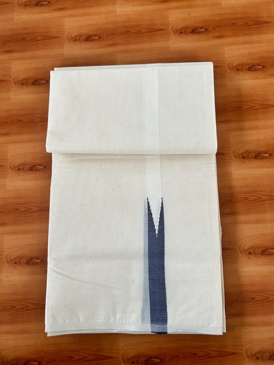 Double Off white Mundu/Dhoti - 20% Discount! KaithariKada Balaramapuram 100% Cotton - 100x100 - 0.75 inch Puliyilakkara Navy Blue Chutty Kara - 4 mtr (8.5 muzham) - 9 KK5420 ASH