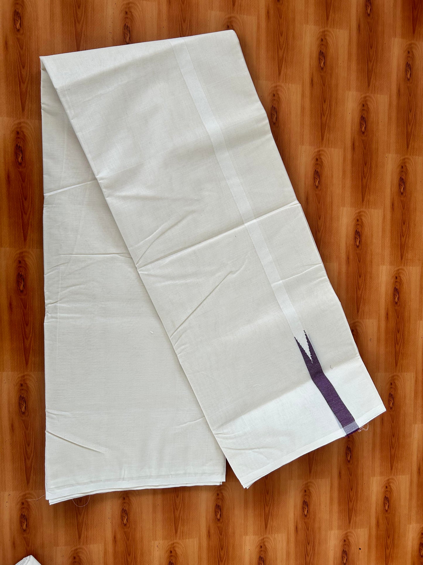 Double Off white Mundu/Dhoti - 20% Discount! KaithariKada Balaramapuram 100% Cotton - 100x100 - 1 inch Puliyilakkara Wine Purple Chutty Kara - 4 mtr (8.5 muzham) - 16 KK5420 ASH