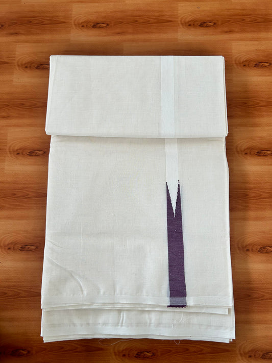Double Off white Mundu/Dhoti - 20% Discount! KaithariKada Balaramapuram 100% Cotton - 100x100 - 1 inch Puliyilakkara Wine Purple Chutty Kara - 4 mtr (8.5 muzham) - 16 KK5420 ASH