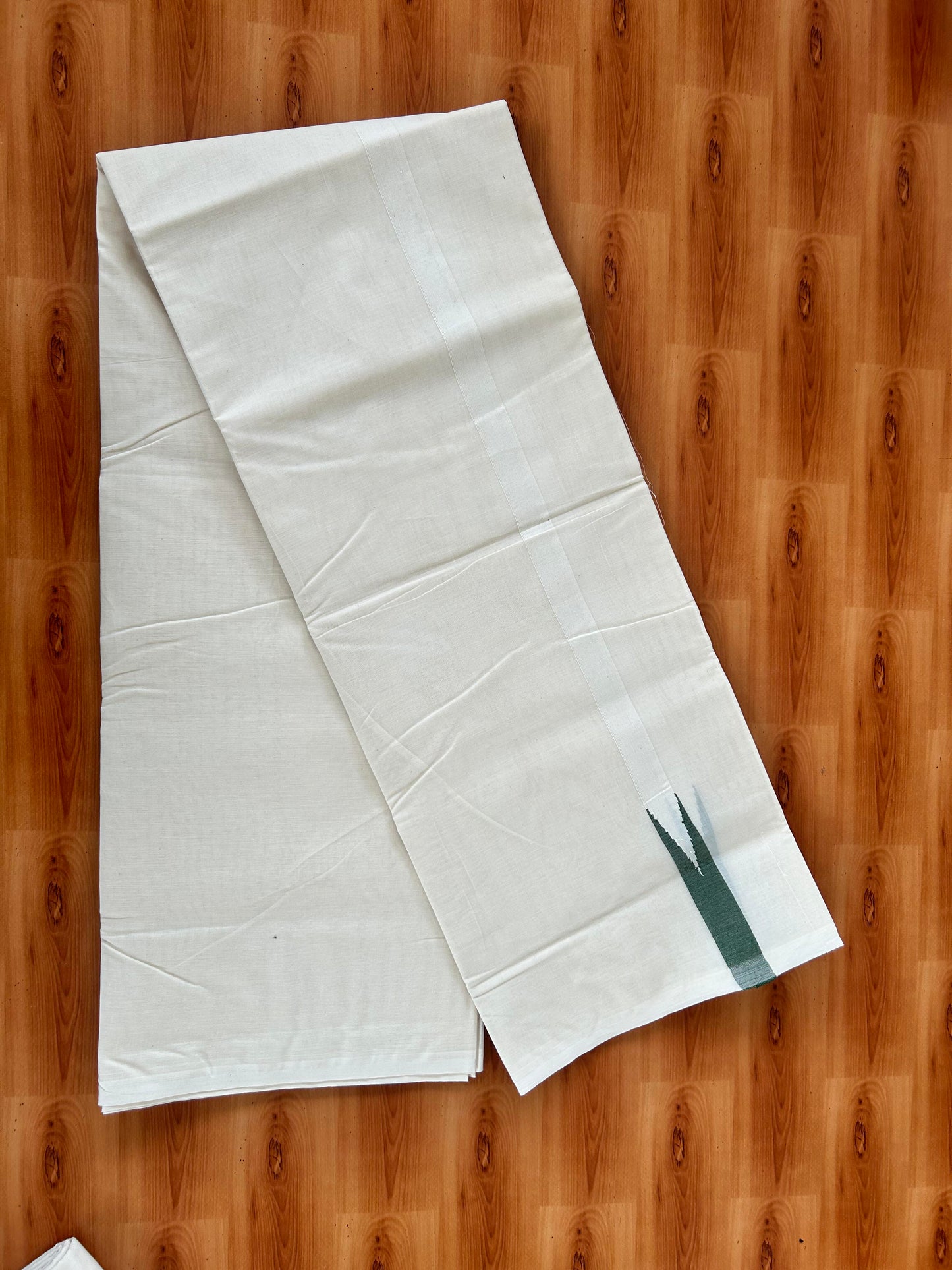 Double Off white Mundu/Dhoti - 20% Discount! KaithariKada Balaramapuram 100% Cotton - 100x100 - 1 inch Puliyilakkara Green Chutty Kara - 4 mtr (8.5 muzham) - 12 KK5420 ASH