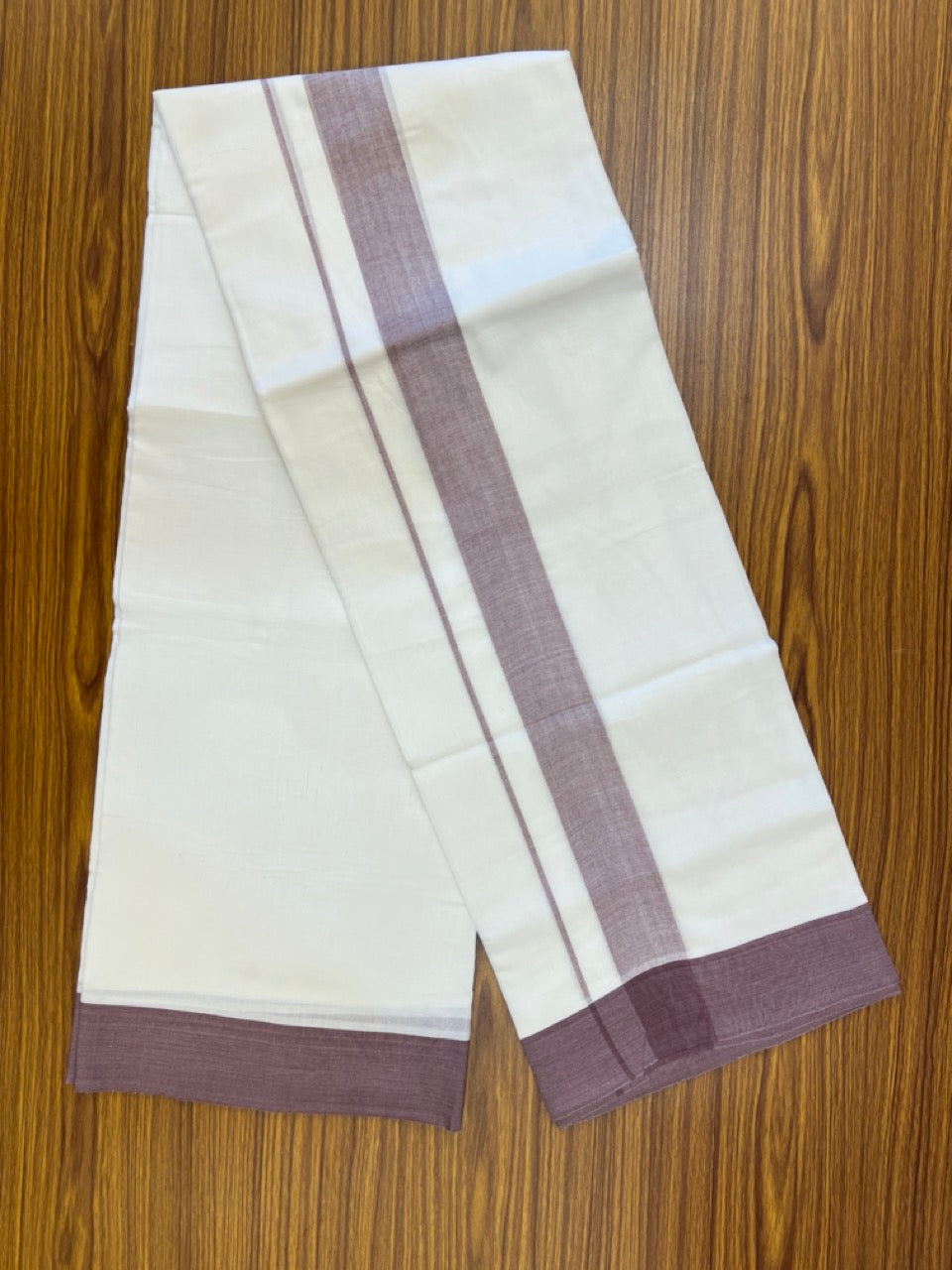 20% Discount! KaithariKada Balaramapuram 100% Cotton Double Pure white Mundu/Dhoti- 60s - 2.25 inch Dusty Purple One Side Chutty kara - 3.90mtr ( 8 muzham) - 81 KK5279 CKS