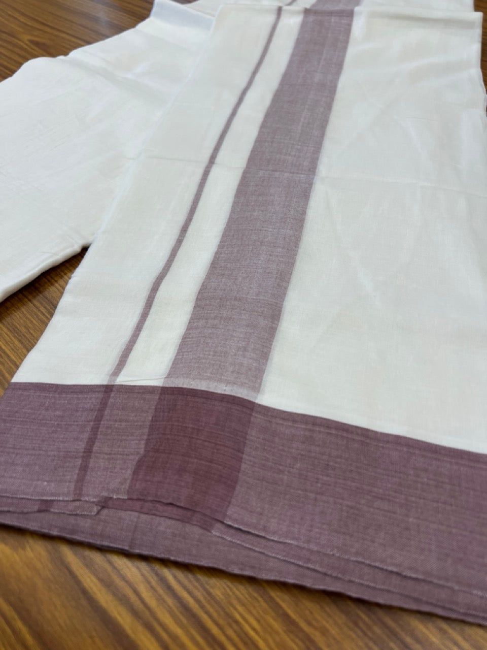 20% Discount! KaithariKada Balaramapuram 100% Cotton Double Pure white Mundu/Dhoti- 60s - 2.25 inch Dusty Purple One Side Chutty kara - 3.90mtr ( 8 muzham) - 81 KK5279 CKS