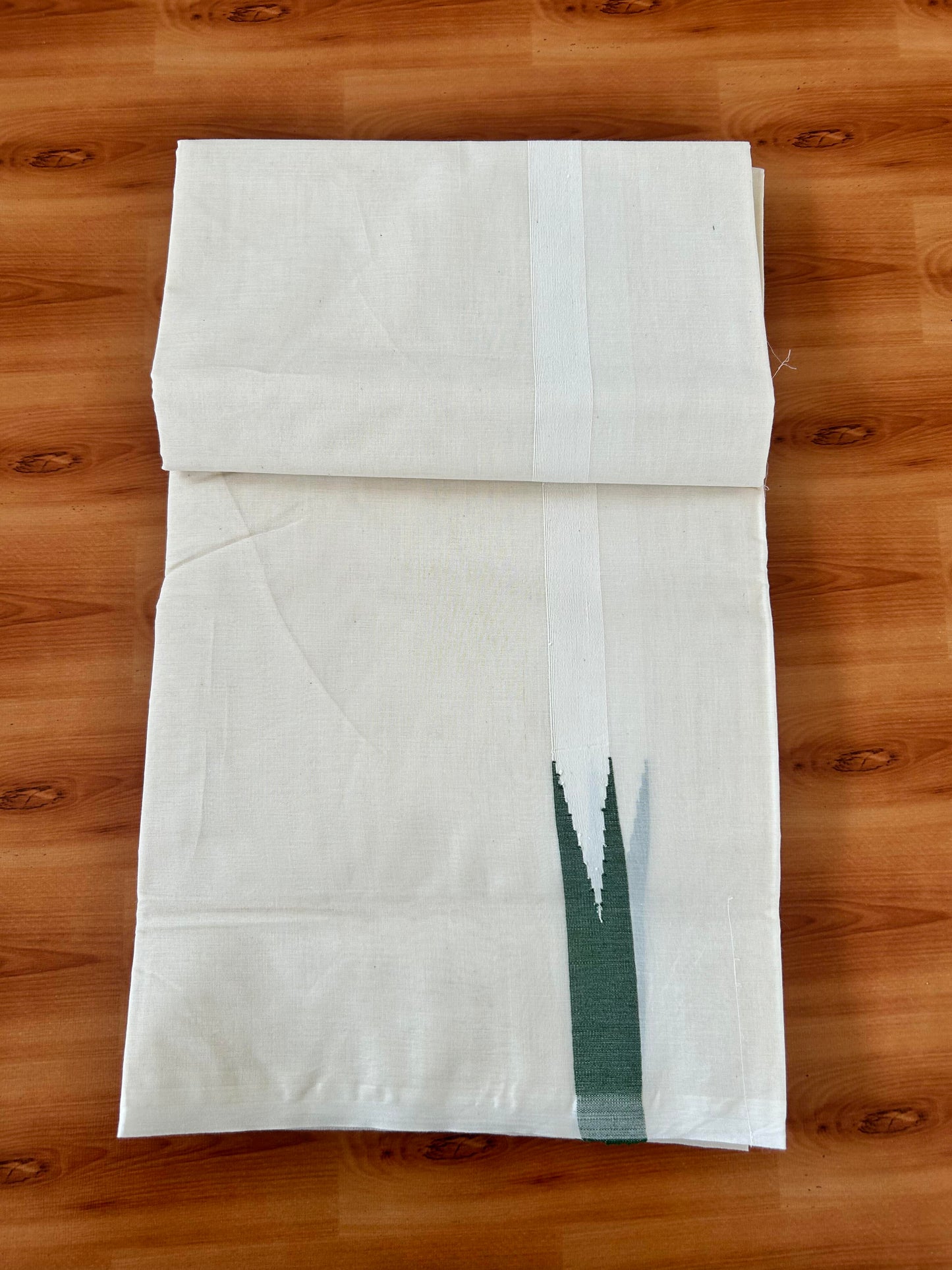Double Off white Mundu/Dhoti - 20% Discount! KaithariKada Balaramapuram 100% Cotton - 100x100 - 1 inch Puliyilakkara Green Chutty Kara - 4 mtr (8.5 muzham) - 12 KK5420 ASH