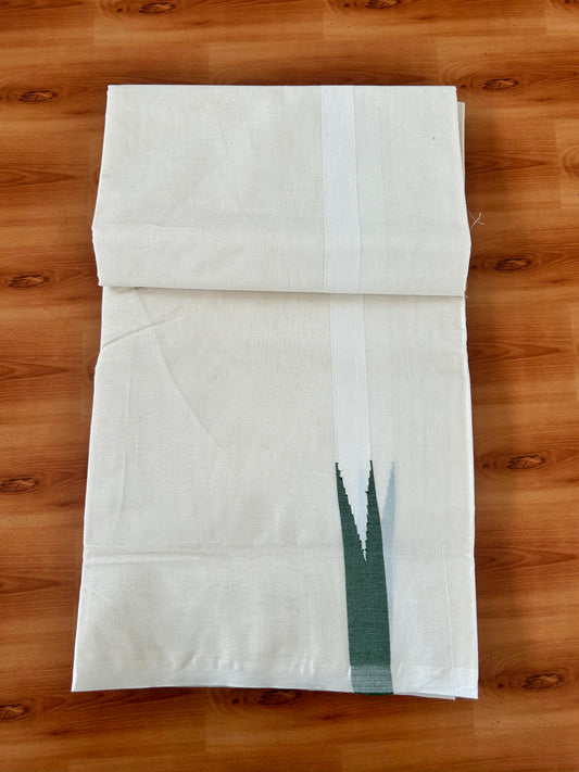 Double Off white Mundu/Dhoti - 20% Discount! KaithariKada Balaramapuram 100% Cotton - 100x100 - 1 inch Puliyilakkara Green Chutty Kara - 4 mtr (8.5 muzham) - 12 KK5420 ASH