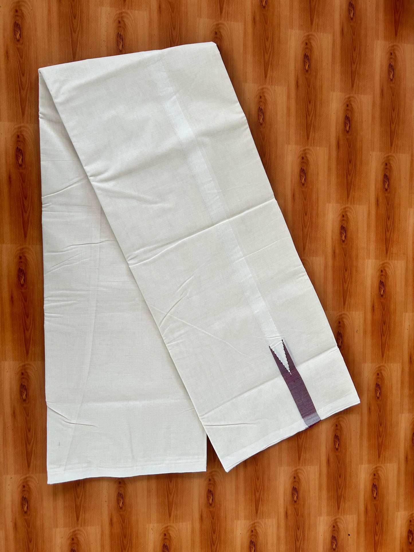 Double Off white Mundu/Dhoti - 20% Discount! KaithariKada Balaramapuram 100% Cotton - 100x100 - 1 inch Puliyilakkara Maroon Chutty Kara - 4 mtr (8.5 muzham) - 13 KK5420 ASH