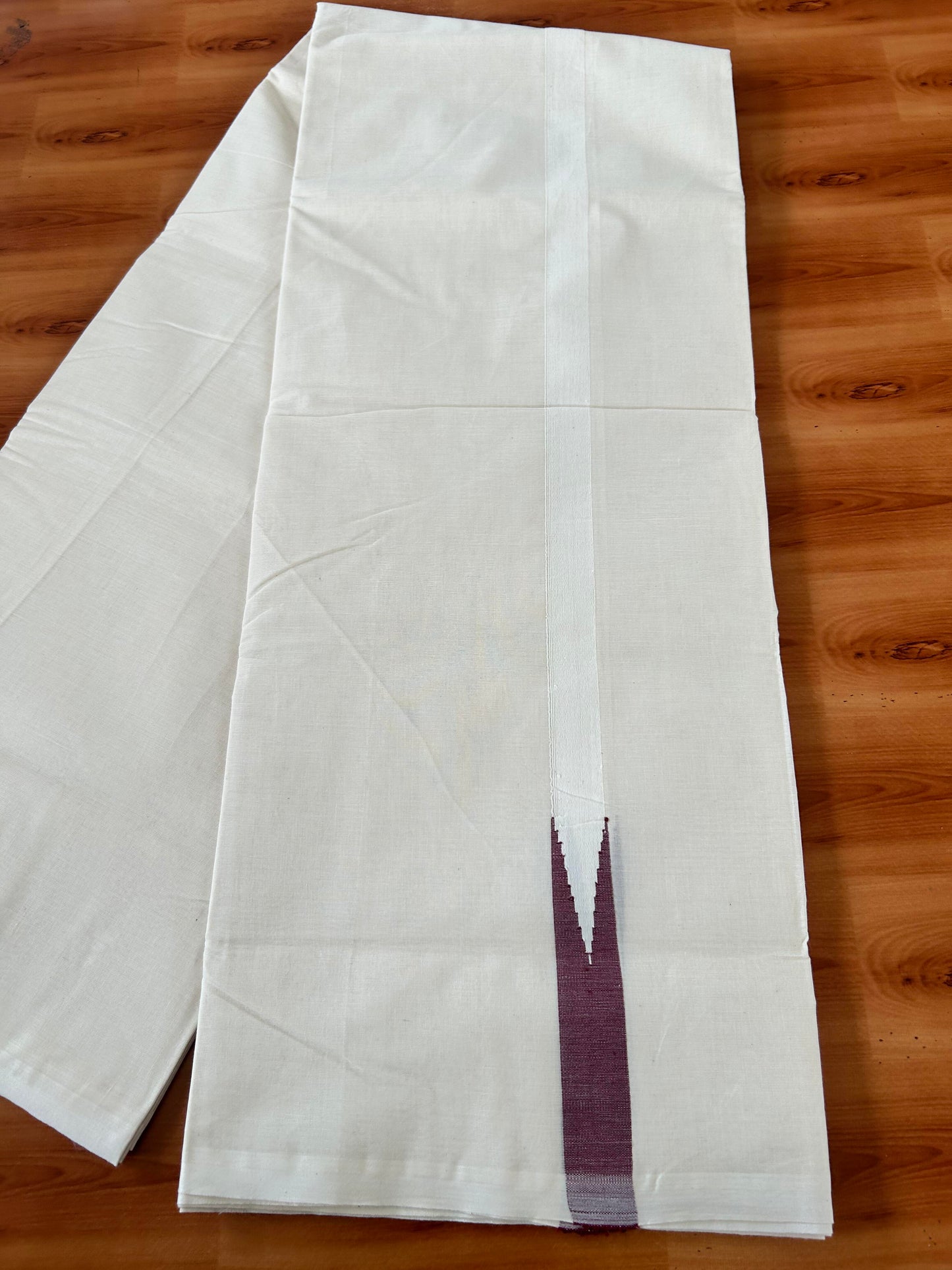 Double Off white Mundu/Dhoti - 20% Discount! KaithariKada Balaramapuram 100% Cotton - 100x100 - 1 inch Puliyilakkara Maroon Chutty Kara - 4 mtr (8.5 muzham) - 13 KK5420 ASH