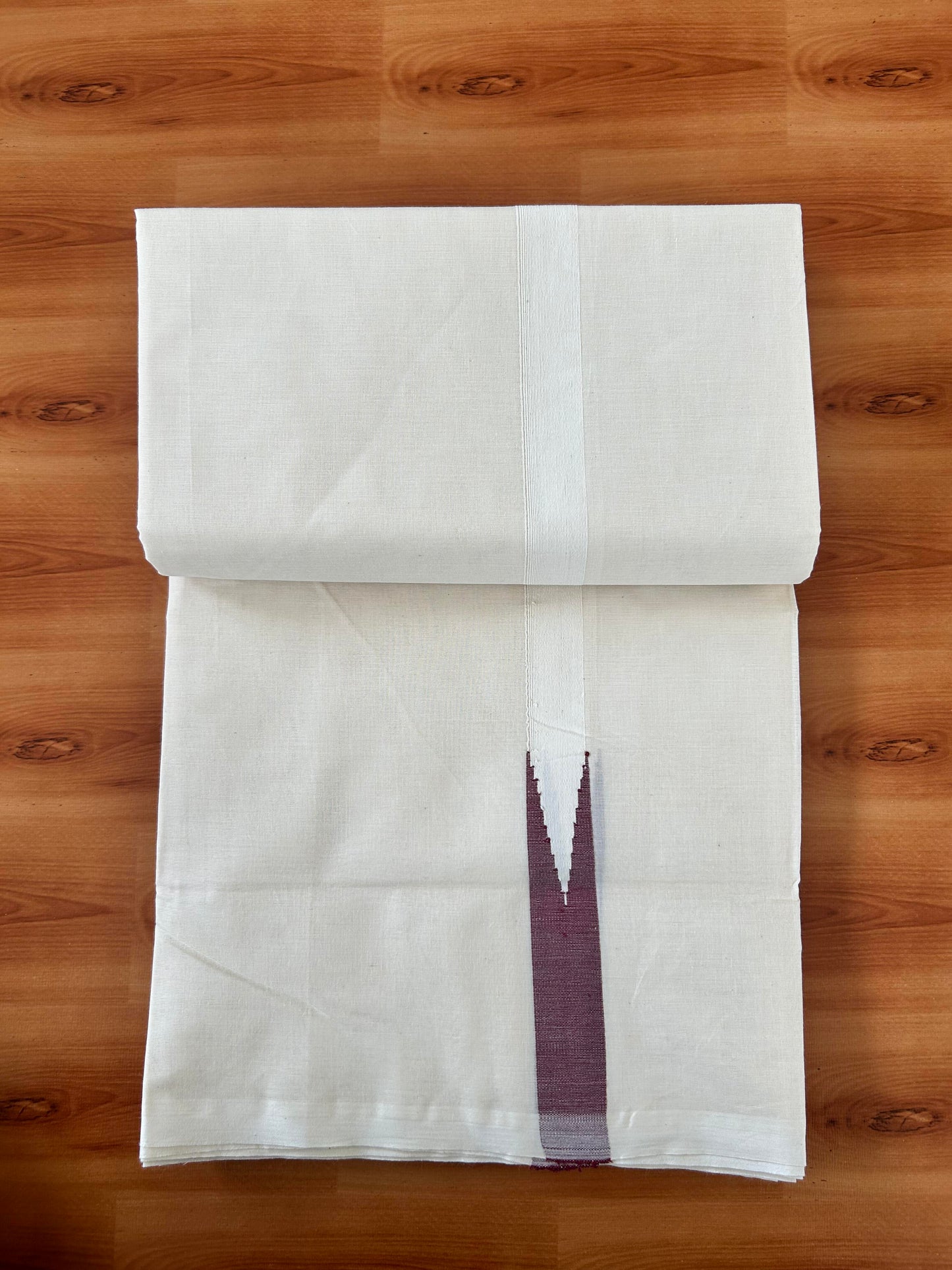 Double Off white Mundu/Dhoti - 20% Discount! KaithariKada Balaramapuram 100% Cotton - 100x100 - 1 inch Puliyilakkara Maroon Chutty Kara - 4 mtr (8.5 muzham) - 13 KK5420 ASH