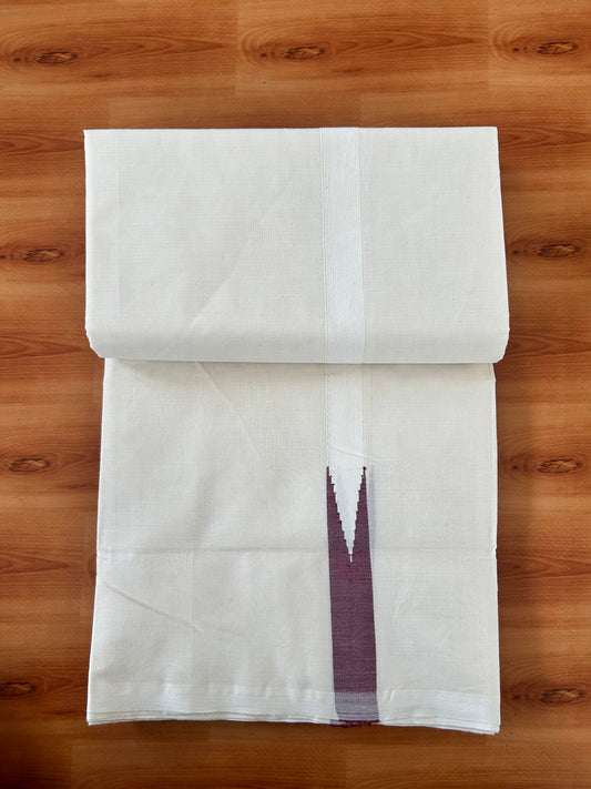 Double Off white Mundu/Dhoti - 20% Discount! KaithariKada Balaramapuram 100% Cotton - 100x100 - 1 inch Puliyilakkara Maroon Chutty Kara - 4 mtr (8.5 muzham) - 13 KK5420 ASH