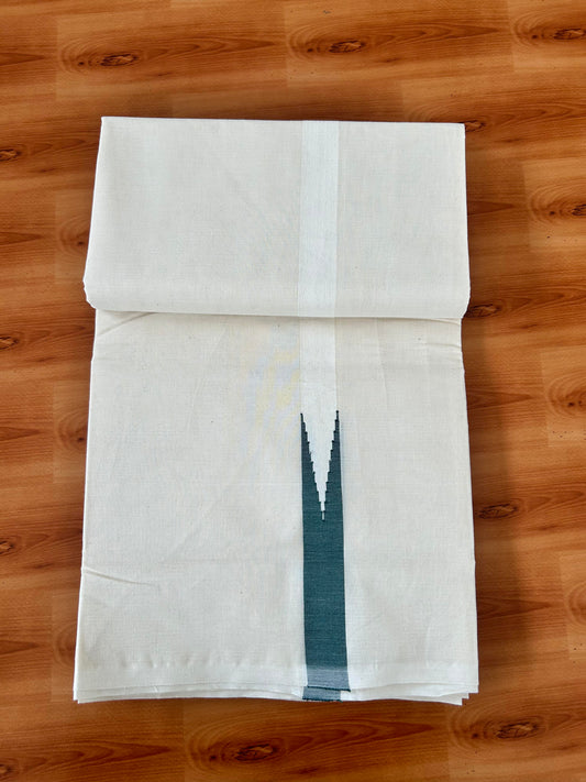 Double Off white Mundu/Dhoti - 20% Discount! KaithariKada Balaramapuram 100% Cotton - 100x100 - 1 inch Puliyilakkara Dark Green Chutty Kara - 4 mtr (8.5 muzham) - 10 KK5420 ASH