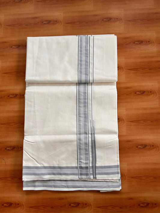Single Mundu/Dhoti - Off White (Unbleached) 20% Discount !! KaithariKada Pulimood 100% Cotton Twisted 100s Thread - 1.25 inch Puliyilakkara Light Purplish Grey Chutty Kara (2 meter/4 Muzham) - 4 KK5539 ASH