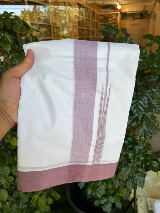 20% Discount! KaithariKada Balaramapuram 100% Cotton Double Pure white Mundu/Dhoti- 60s - 2.25 inch Dusty Purple One Side Chutty kara - 3.90mtr ( 8 muzham) - 81 KK5279 CKS