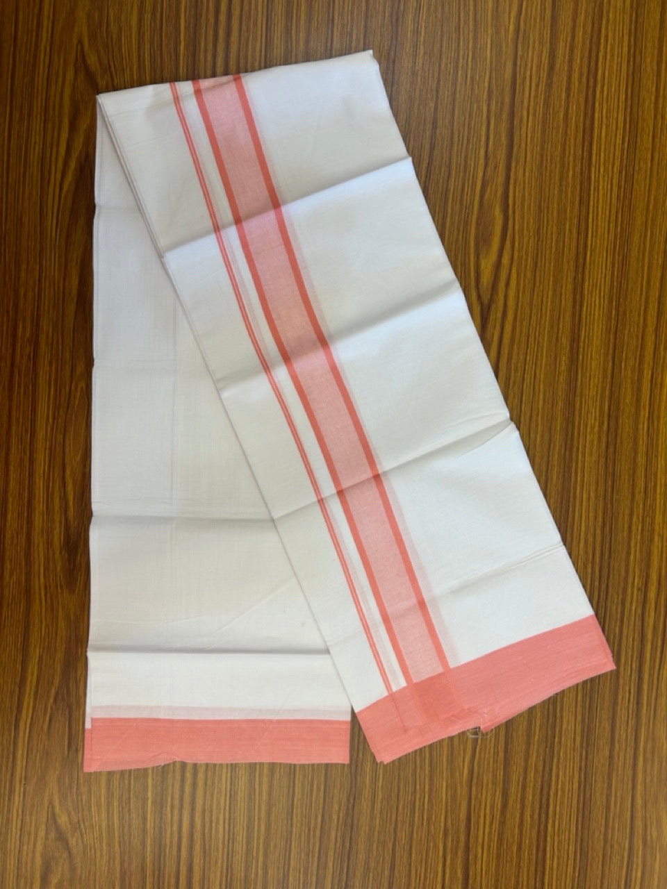 Kaitharikada - Balaramapuram  100% Pure Cotton South Indian Kids Pure White Mundu/Dhoti - 100x80 - 1.5 inch Pink Shaded Kara 1.80 mtr (4 Muzham) - 8 KK5287 PMC