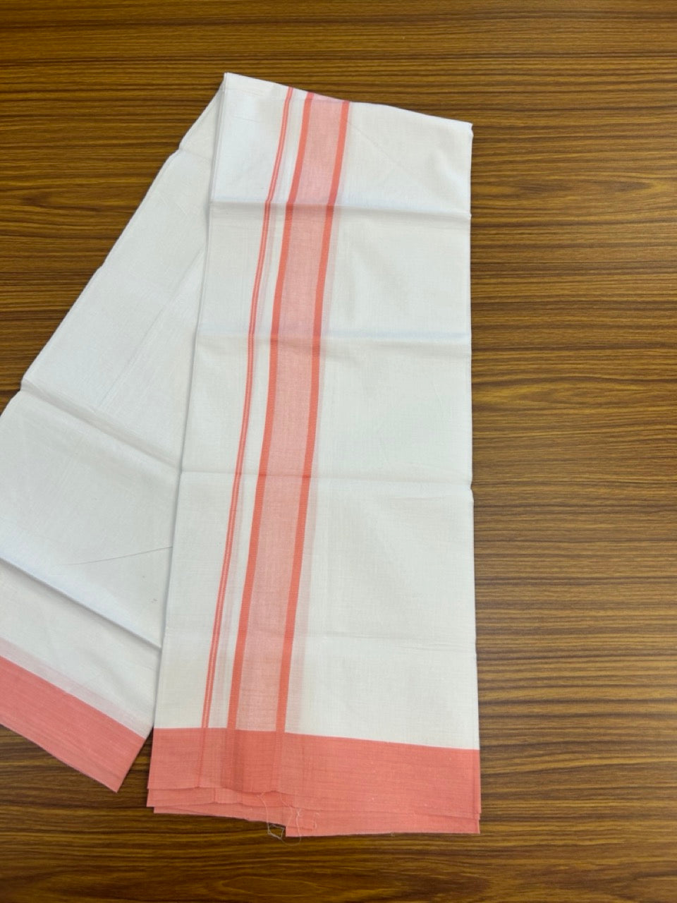 Kaitharikada - Balaramapuram  100% Pure Cotton South Indian Kids Pure White Mundu/Dhoti - 100x80 - 1.5 inch Pink Shaded Kara 1.80 mtr (4 Muzham) - 8 KK5287 PMC