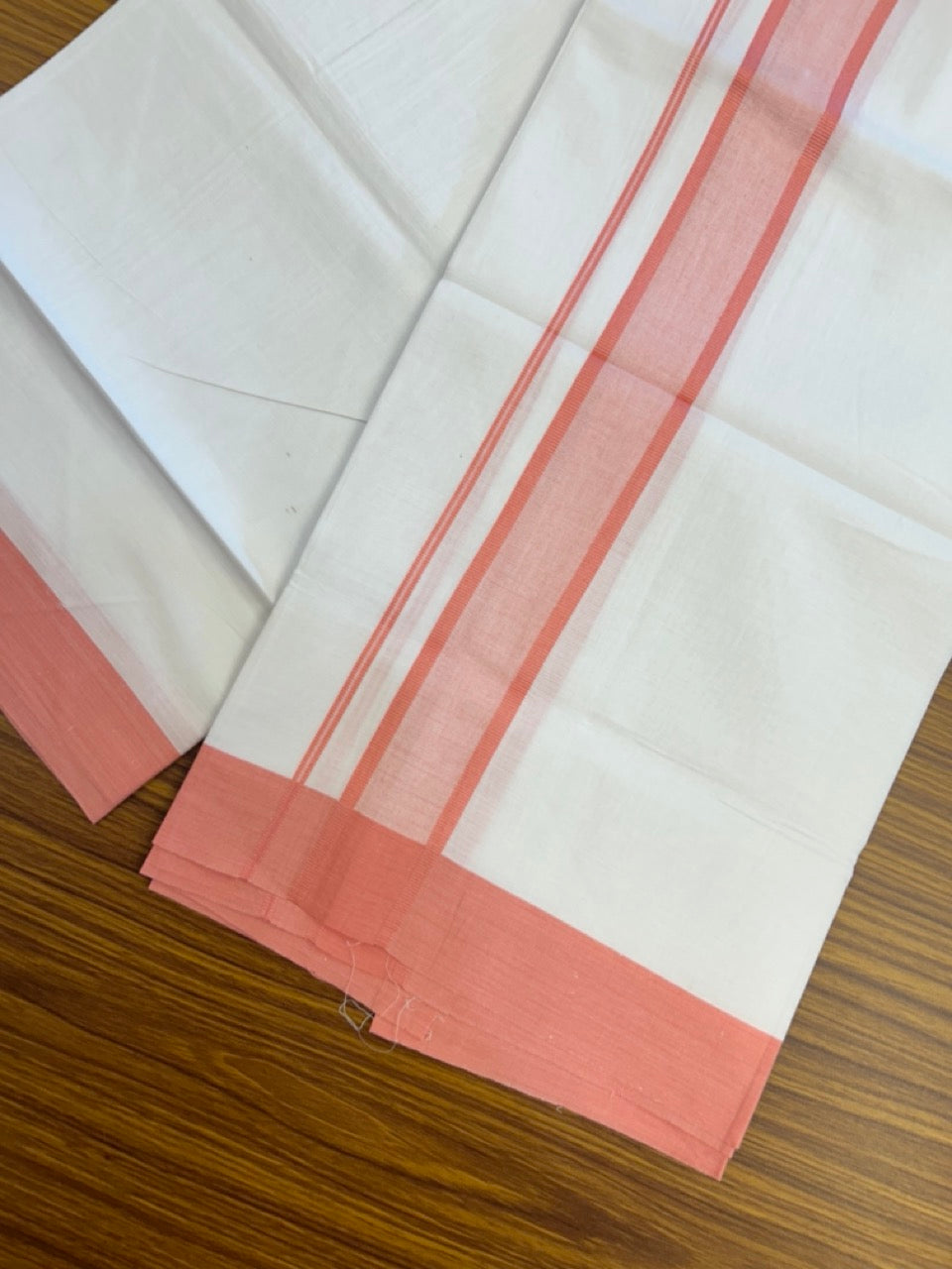 Kaitharikada - Balaramapuram  100% Pure Cotton South Indian Kids Pure White Mundu/Dhoti - 100x80 - 1.5 inch Pink Shaded Kara 1.80 mtr (4 Muzham) - 8 KK5287 PMC