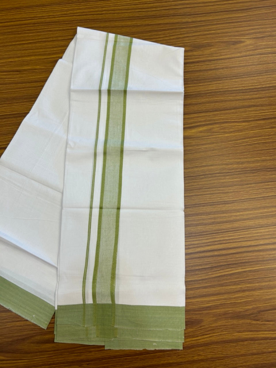 Kaitharikada - Balaramapuram  100% Pure Cotton South Indian Kids Pure White Mundu/Dhoti - 100x80 - 1.5 inch Light Green Shaded Kara 1.80 mtr (4 Muzham) - 7 KK5287 PMC