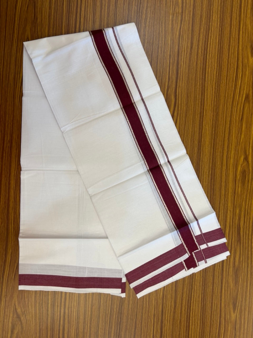 20% Discount!! KaithariKada Balaramapuram 100% Cotton Single Pure White Mundu/Dhoti - 100X80 - 1.25 inch Silver Kasav Maroon kara 1.90 mtr (4 muzham) - 6 KK5287 PMC