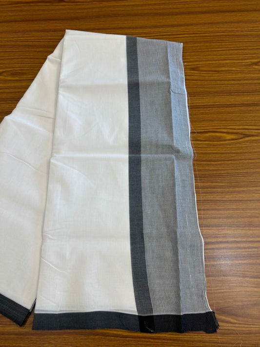34% DISCOUNT!! KaithariKada Balaramapuram 100% Cotton PURE WHITE Double Mundu/Dhoti-100x100 - 5 inch Black & white striped kara - 27KK5043ASH