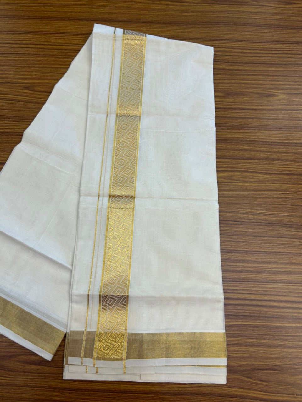 20% DISCOUNT! KaithariKada Balaramapuram DOUBLE OFF WHITE - (Ubleached) Mundu/Dhoti - Cotton mix - 80s - 1.75 inch Kasavu Jacquard Kara 4 mtr (8.5 Muzham) - 41 KK5284 PMC