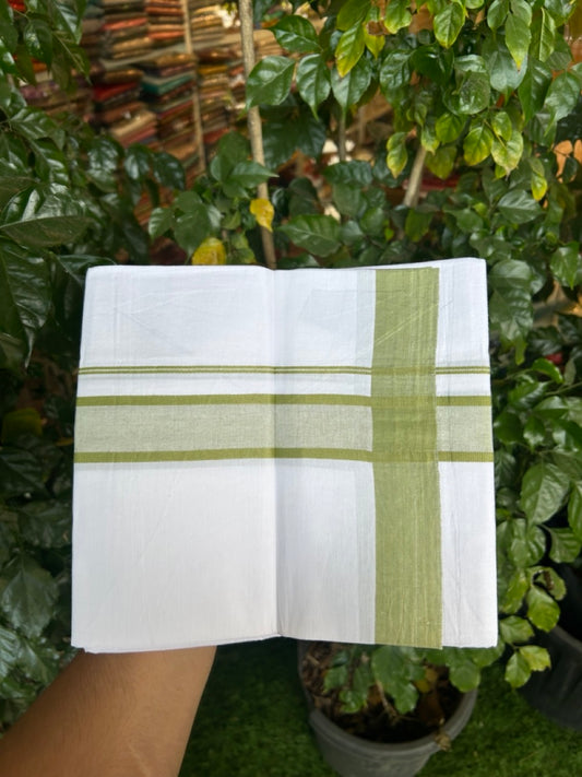 Kaitharikada - Balaramapuram  100% Pure Cotton South Indian Kids Pure White Mundu/Dhoti - 100x80 - 1.5 inch Light Green Shaded Kara 1.80 mtr (4 Muzham) - 7 KK5287 PMC