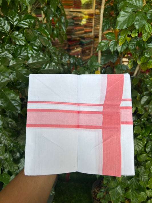 Kaitharikada - Balaramapuram  100% Pure Cotton South Indian Kids Pure White Mundu/Dhoti - 100x80 - 1.5 inch Pink Shaded Kara 1.80 mtr (4 Muzham) - 8 KK5287 PMC