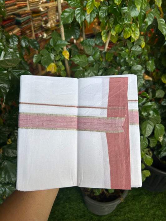 Kaitharikada - Balaramapuram 100% Pure Cotton South Indian Kids Pure White Mundu/Dhoti - 100x80 - 1.25 inch Silver Kasav & Dusty Rose Shaded Kara 1.80 mtr (4 Muzham) - 12 KK5287 PMC