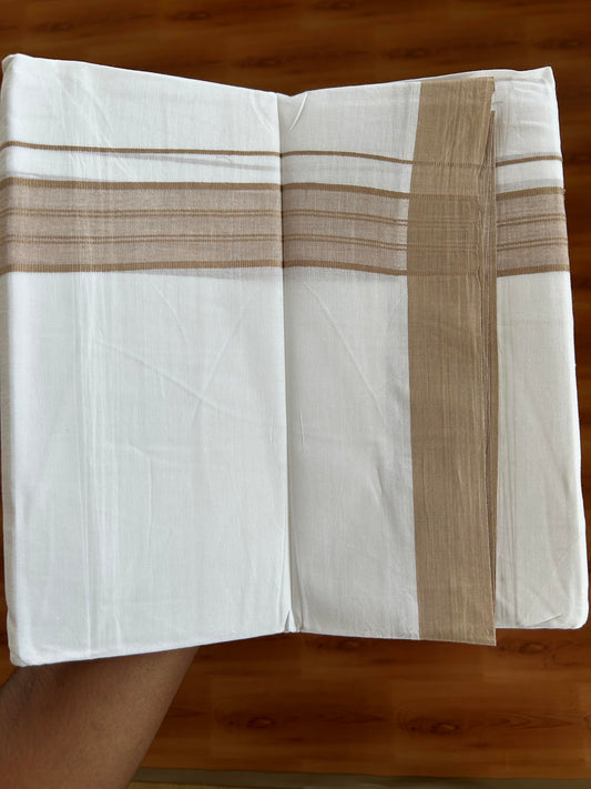 20% Discount ! KaithariKada Balaramapuram - 100% Pure Cotton Pure white Double Mundu / Dhothi 100x80 - 1.5 inch greyish brown Shaded  Kara  4.5 Meters (10 Muzham) - 14 KK5391 THI