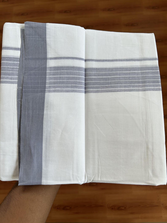 20% Discount ! KaithariKada Balaramapuram - 100% Pure Cotton Pure white Double Mundu / Dhothi 100x80 - 1.5 inch Ash Violet Shaded Kara  4.5 Meters (10 Muzham) - 12 KK5391 THI